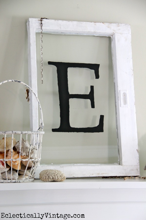 DIY Monogram Antique Window - simple way to make your own monogram on any piece of glass. kellyelko.com