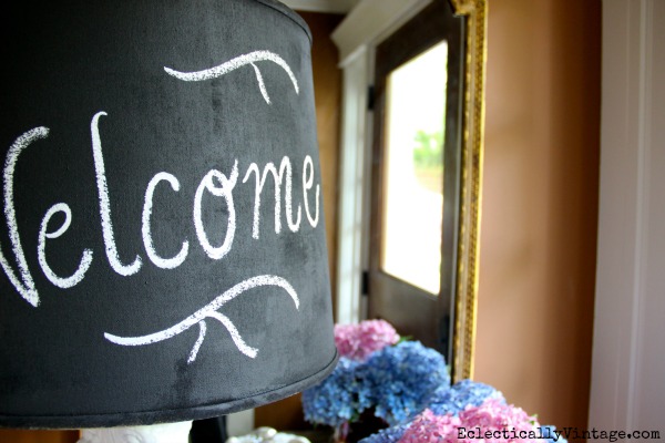 DIY Chalkboard Paint Lampshade - what a fun idea!  kellyelko.com