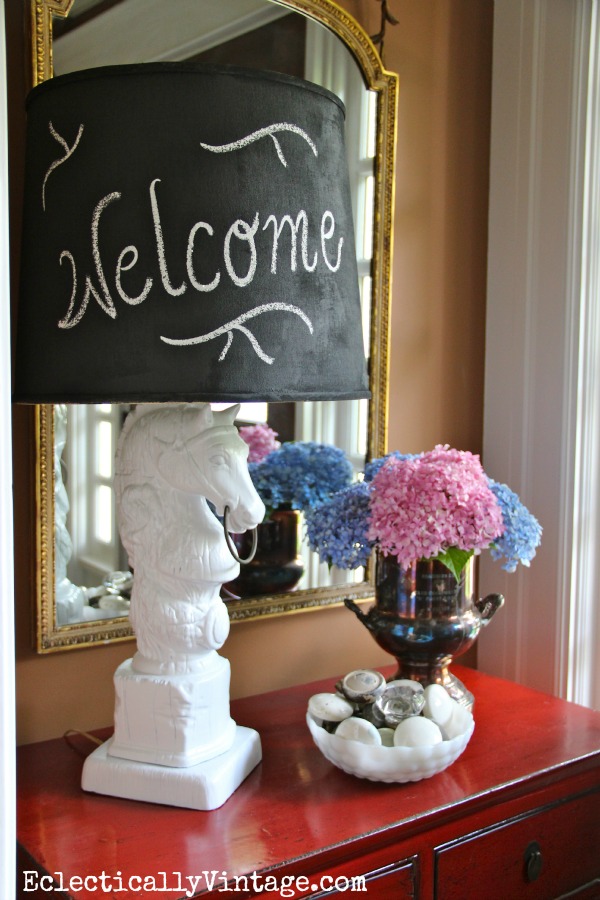 DIY Chalkboard Paint Lampshade - what a fun idea!  kellyelko.com