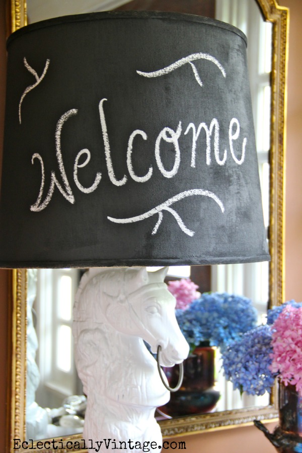 DIY Chalkboard Paint Lampshade - what a fun idea!  kellyelko.com