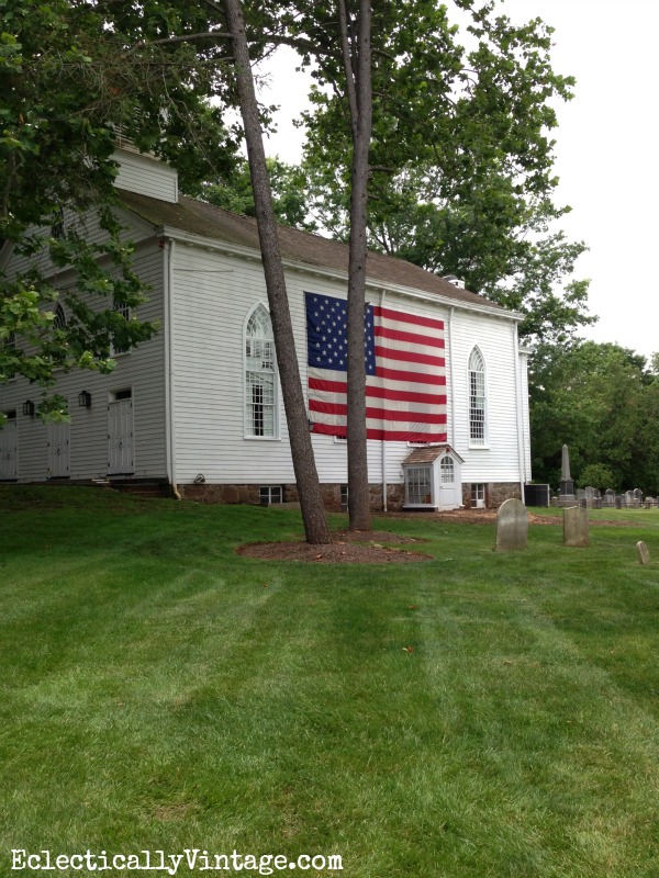Patriotic church with giant flag - what a sight!