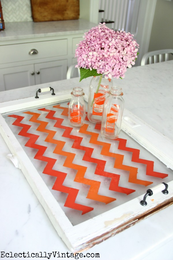 Make a Chevron Tray Tutorial- with just tape and paint!  kellyelko.com