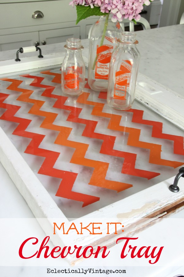 How to Paint Chevron -on old window or piece of glass - the easy way (no special stencils needed)!  kellyelko.com