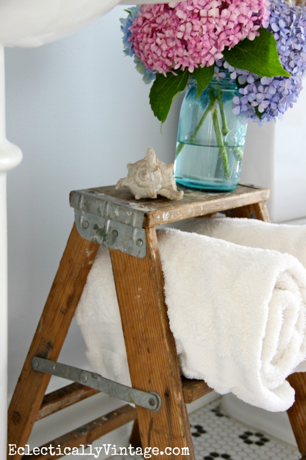 Stepladder bathroom storage - the bathroom is gorgeous!  kellyelko.com