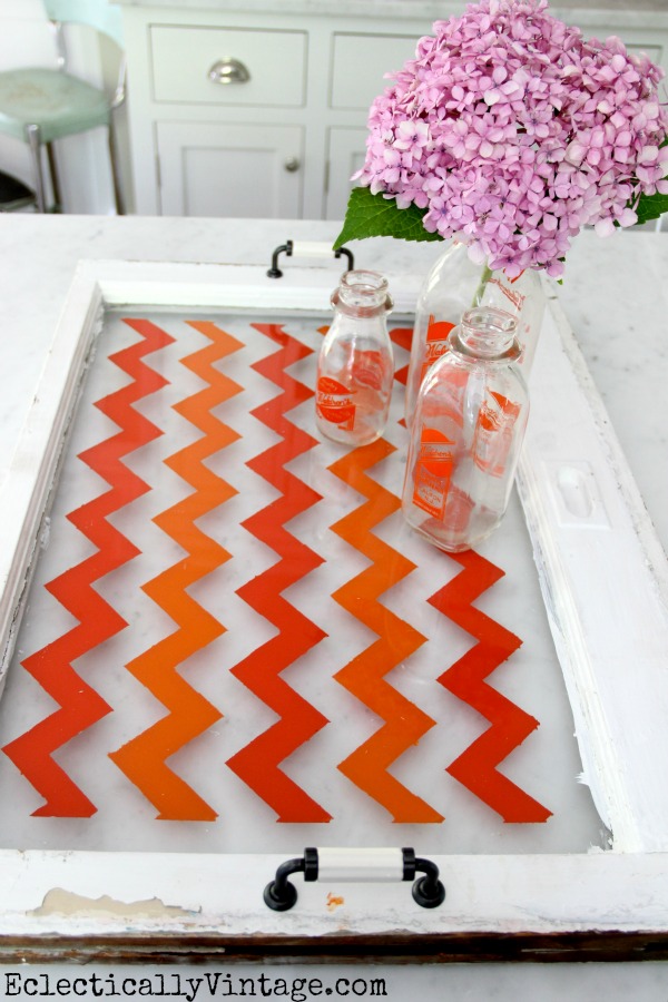 Make a Chevron Tray Tutorial- with just tape and paint!  kellyelko.com