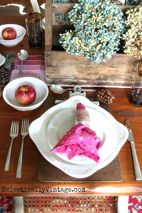 Colorful Tablescape for Fall - love the eclectic look kellyelko.com