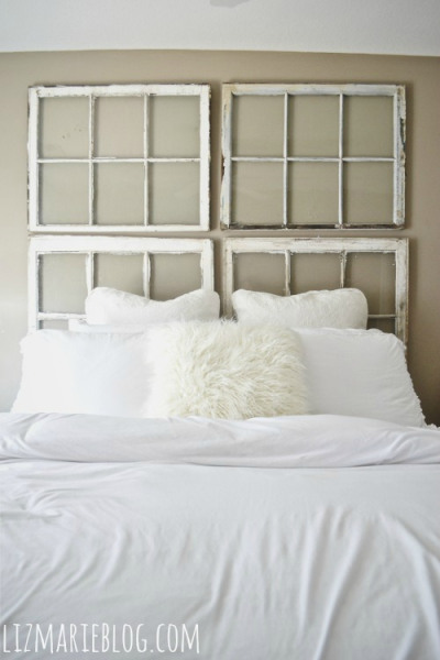 Antique Window Headboard - part of this rustic house tour filled with great DIY ideas!