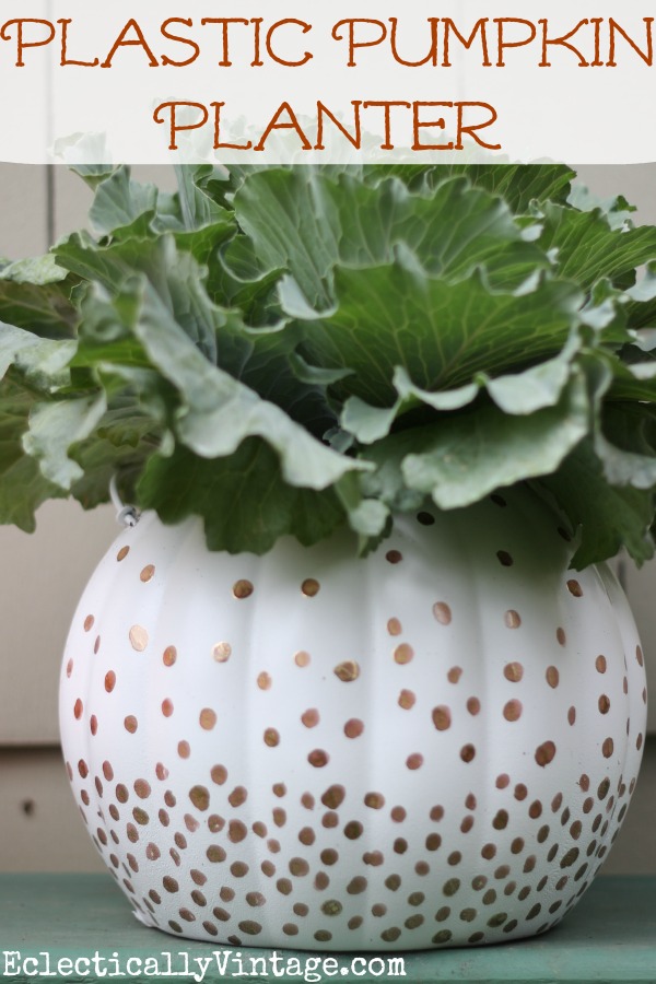 Plastic Pumpkin Planter for Fall - two unique ideas to transform them. kellyelko.com