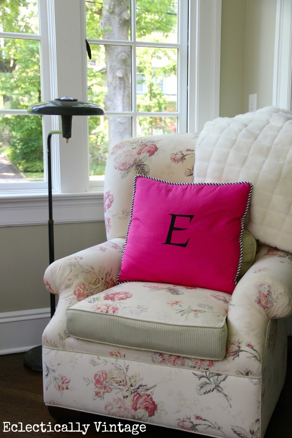 Nook in a colorful sunroom - love this!  kellyelko.com