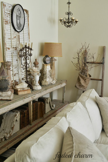 Vintage filled cottage living room