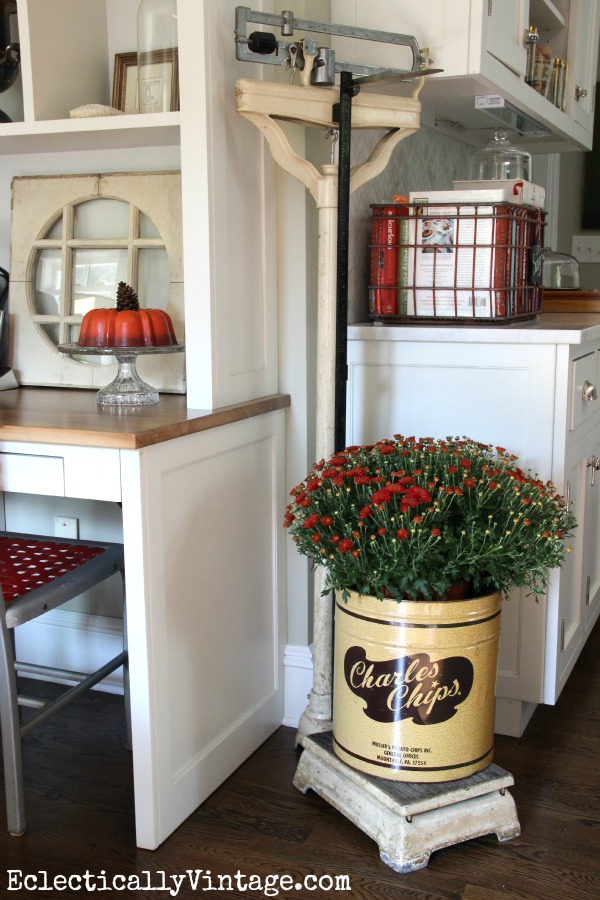 Vintage Doctor Scale - love it as a plant stand in this gorgeous kitchen!  kellyelko.com