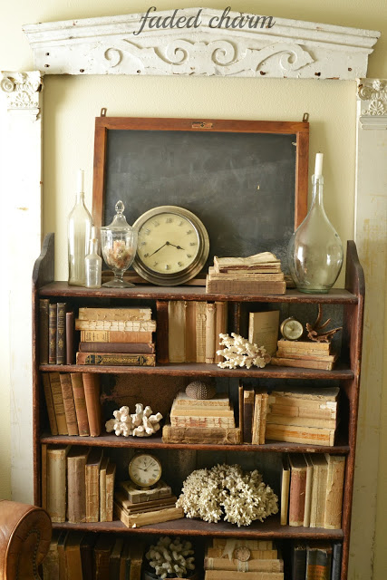 Vintage filled bookcase - take the cottage tour