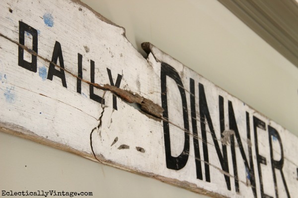 Vintage wood sign - looks great in this mudroom!  kellyelko.com