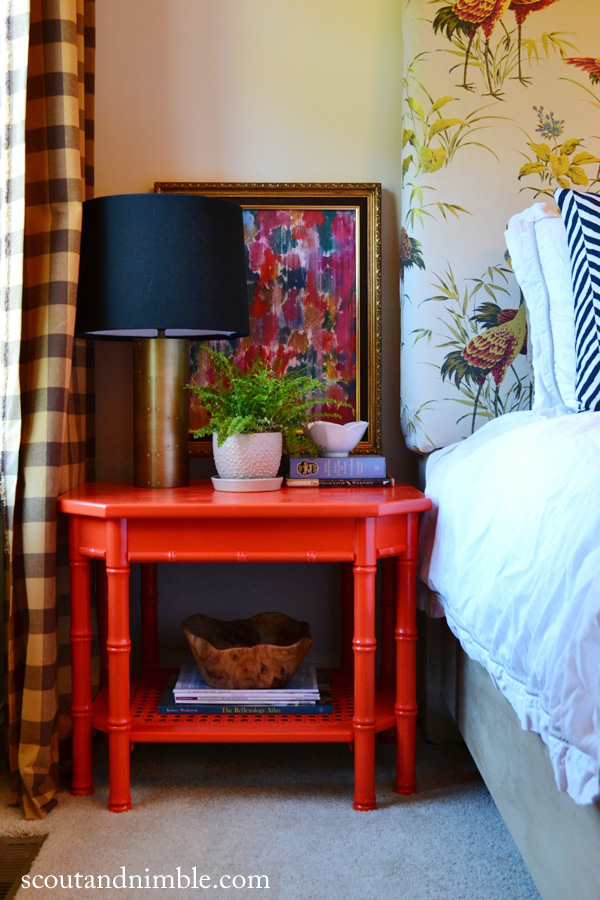 Fun bedside table - love this entire bedroom!  kellyelko.com