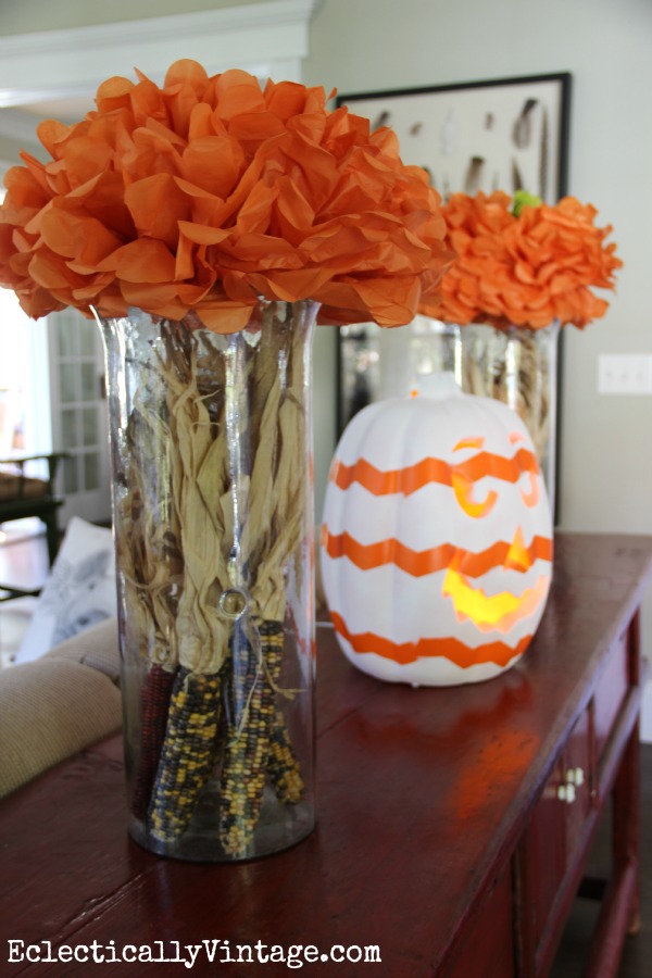 Tissue paper pumpkins and a chevron jack o lantern kellyelko.com