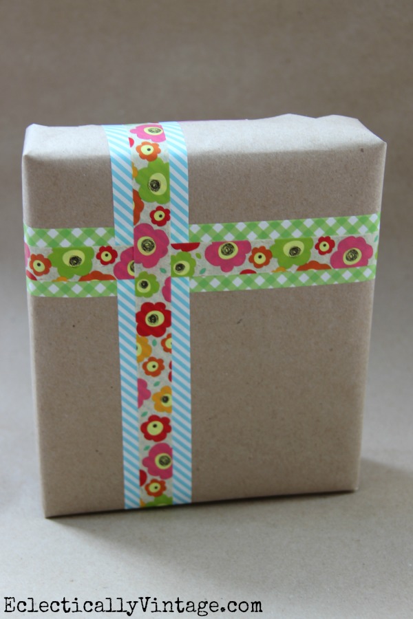 Washi Tape is perfect gift wrapping!  One of 5 fun decorative tape ideas at kellyelko.com