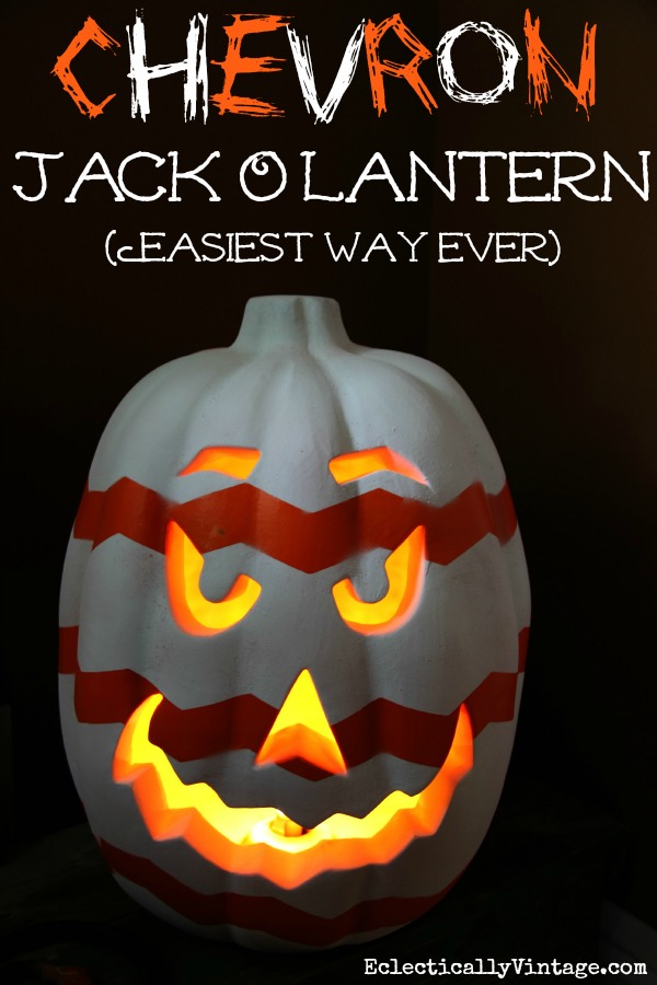 Chevron Pumpkin Jack O'Lantern - learn the easiest way ever to create a chevron pattern!  kellyelko.com