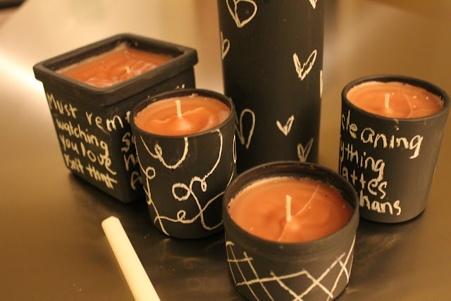 Chalkboard Candles - one of 12 unique chalkboard ideas kellyelko.com