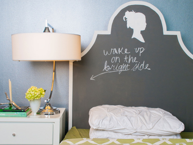 Chalkboard Headboard - one of 12 unique chalkboard ideas kellyelko.com