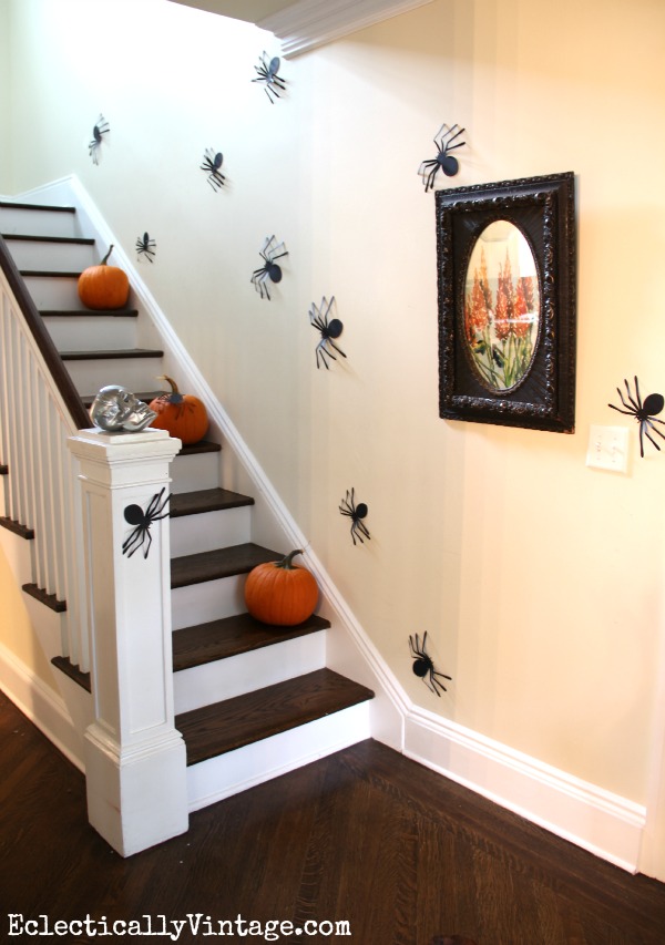 Spider Staircase Wall - part of this fun Halloween house tour kellyelko.com