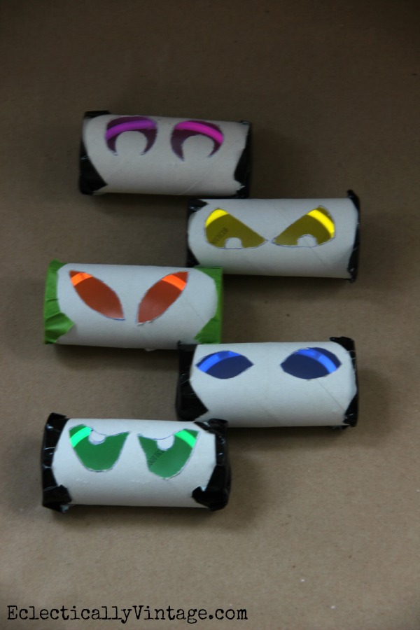 Toilet Paper Glow Stick Eyes - see how to make them at kellyelko.com