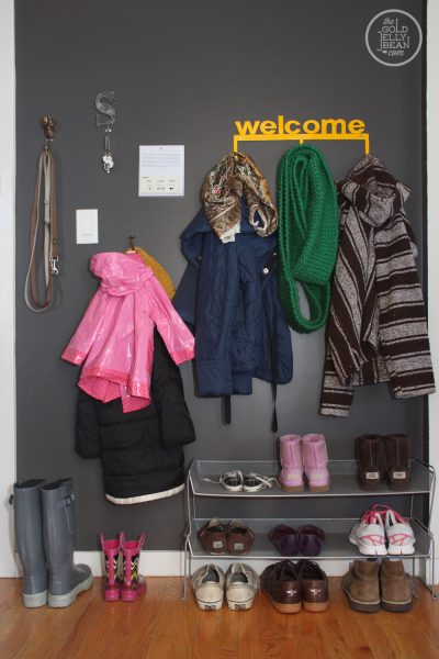 Love the dark walls in this mudroom kellyelko.com