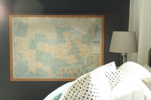 Vintage map in this master bedroom