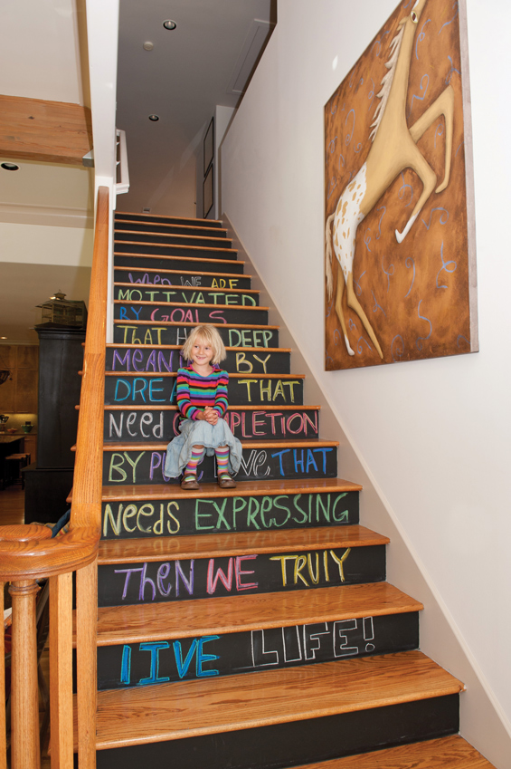 Chalkboard Stairs - one of 12 unique chalkboard ideas kellyelko.com