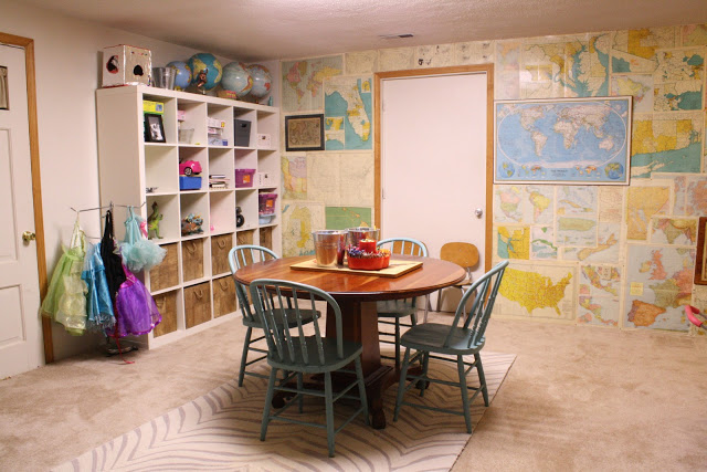 Map wall - fun playroom with great storage ideas