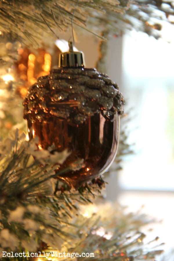 Metallic acorn ornament on this glam tree kellyelko.com