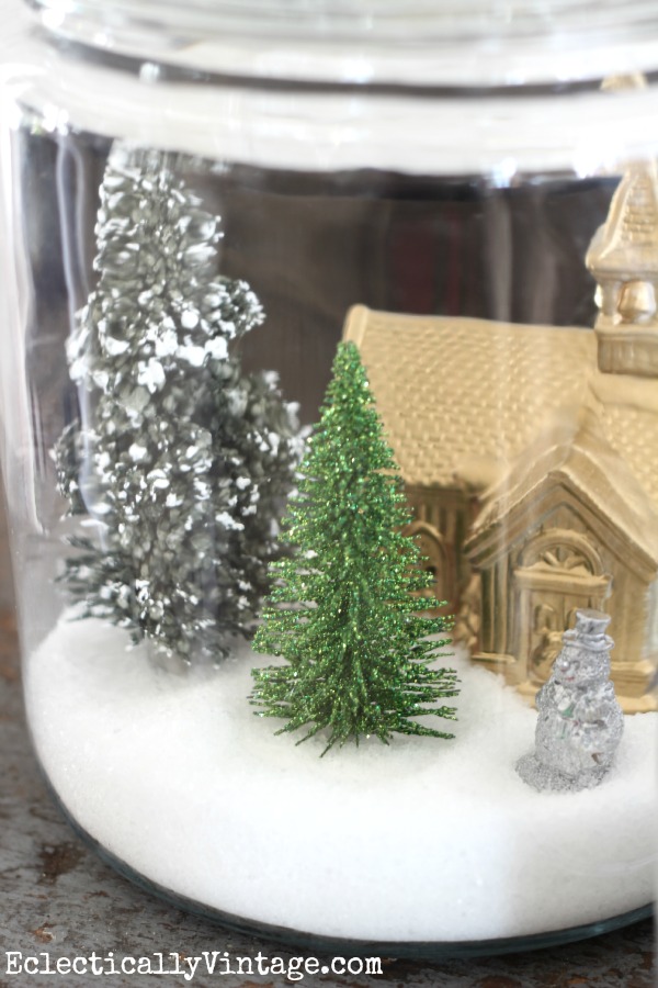 Make a fun Christmas craft - snow globe jars kellyelko.com