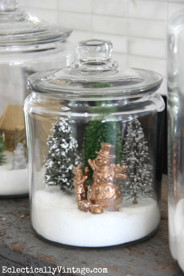 Perfect Christmas decoration - make winter village jars kellyelko.com