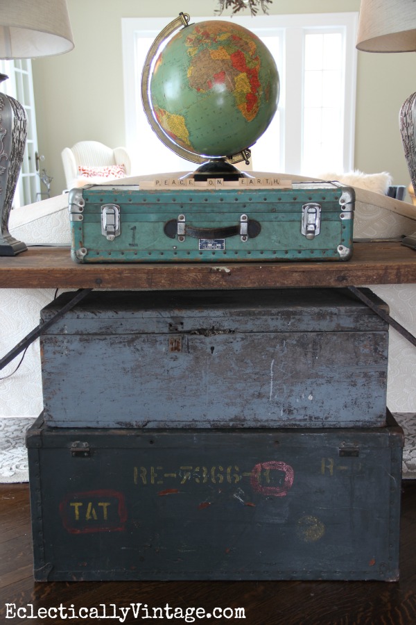 Vintage Trunk Christmas Tree - love the vintage light up globe kellyelko.com