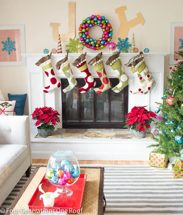 Colorful Joy Christmas Mantel