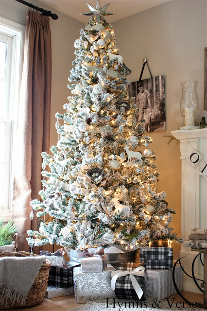 Flocked Christmas tree - part of this Christmas house tour