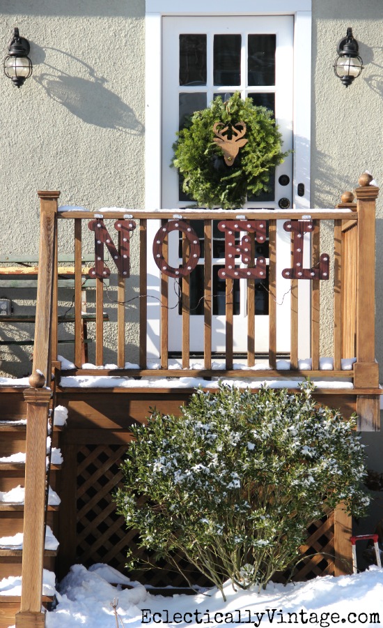 #ad Outdoor Christmas Decorations - love the noel marquee sign! #DamageFreeDIY kellyelko.com