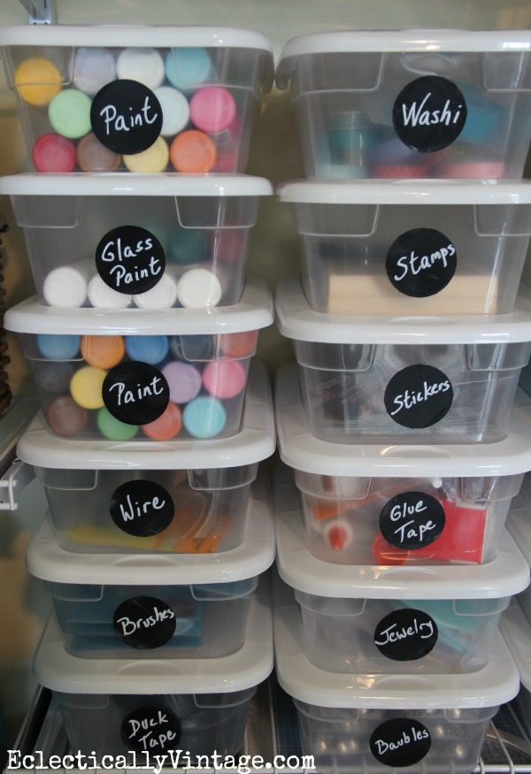 See how to make your own chalkboard labels for pennies! kellyelko.com #organize #crafty #diyideas #organization #craftroom #homeoffice #organizingideas #craftrooms #craftclosets #storage #storageideas #kellyelko 