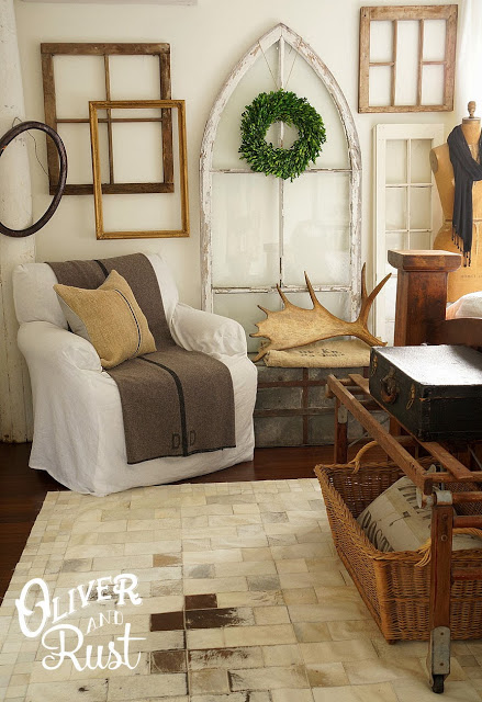 LOVE this wall filled with old windows - part of a fun house tour