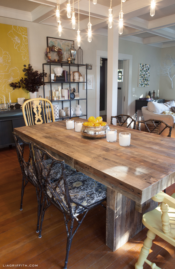 Eclectic dining room - love that chandelier