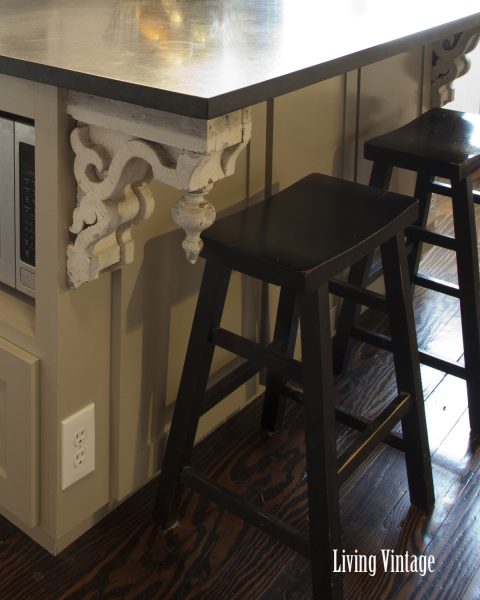 Old corbels on a kitchen island