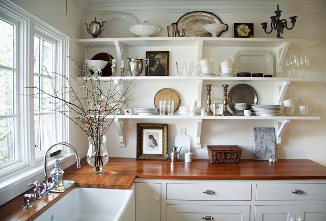 Beautiful country kitchen with open shelves kellyelko.com