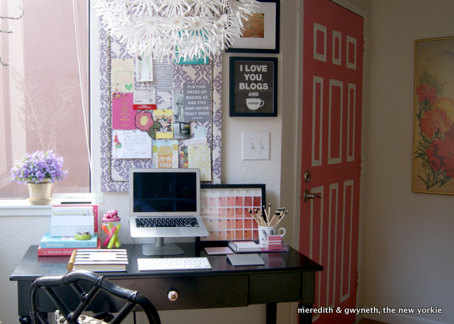 Small home office - love the storage, colors and style!