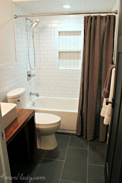 White bathroom - the wood vanity is gorgeous