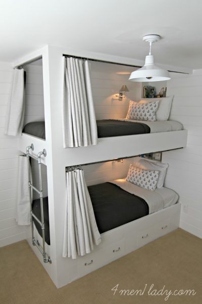 These are the coolest bunk beds - love the recessed shelves and lighting