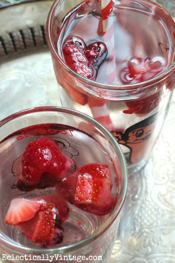 Love these heart shaped fruit ice cubes to flavor any drink kellyelko.com