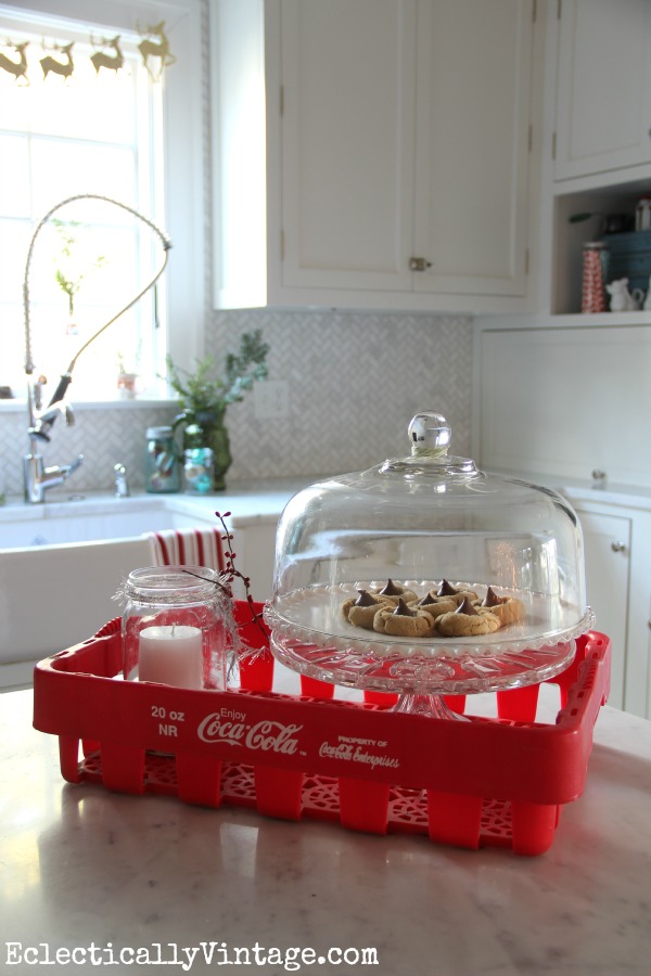 Vintage Coke crate is one of many vintage finds in this gorgeous kitchen kellyelko.com