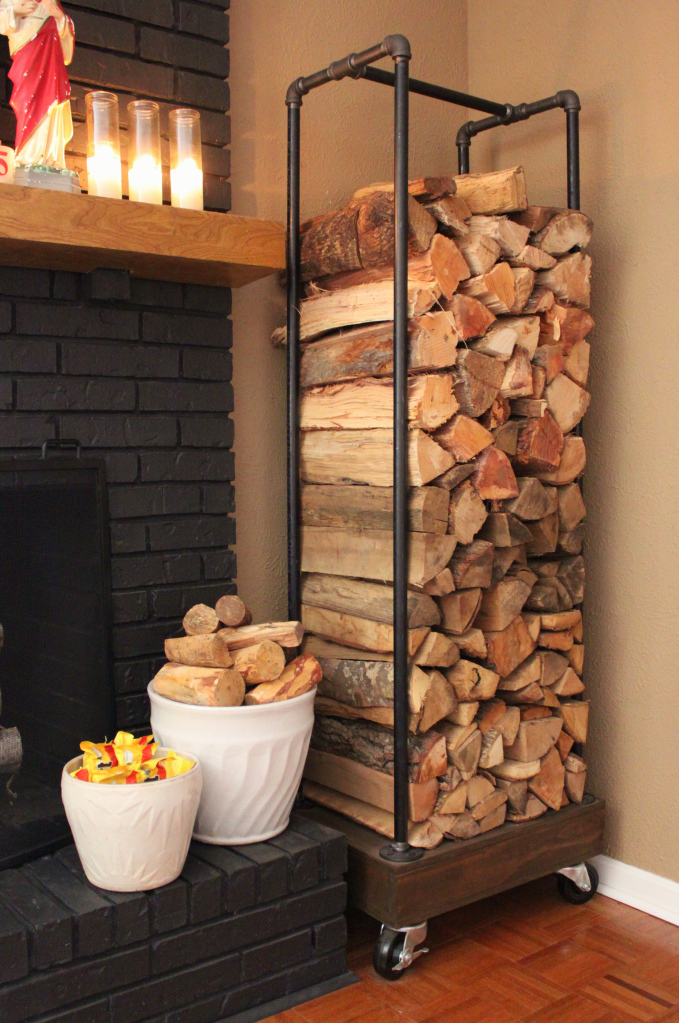 Make an industrial rolling rack - love it with the firewood! kellyelko.com