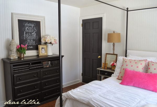 Beautiful bedroom - love the colors and the black door