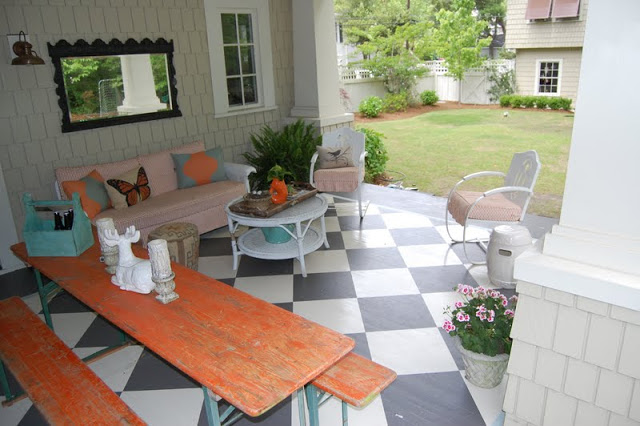 Eclectic patio - love the painted floor kellyelko.com