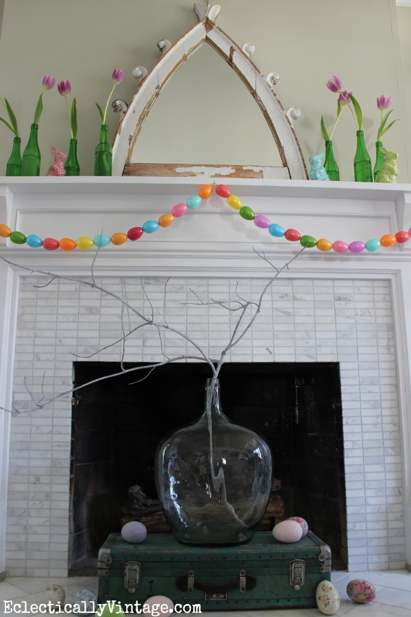 This spring mantel is stunning!  Love the fresh colors kellyelko.com